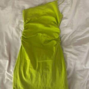 Zara Neon Green One-Shoulder Dress